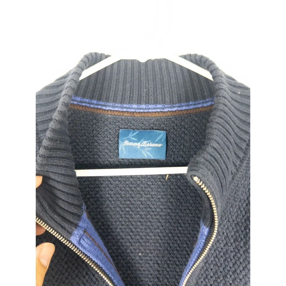 Tommy Bahama Sweater Mens L‎ Blue Knit Heavyweght Fisherman Full Zip Heavyweight